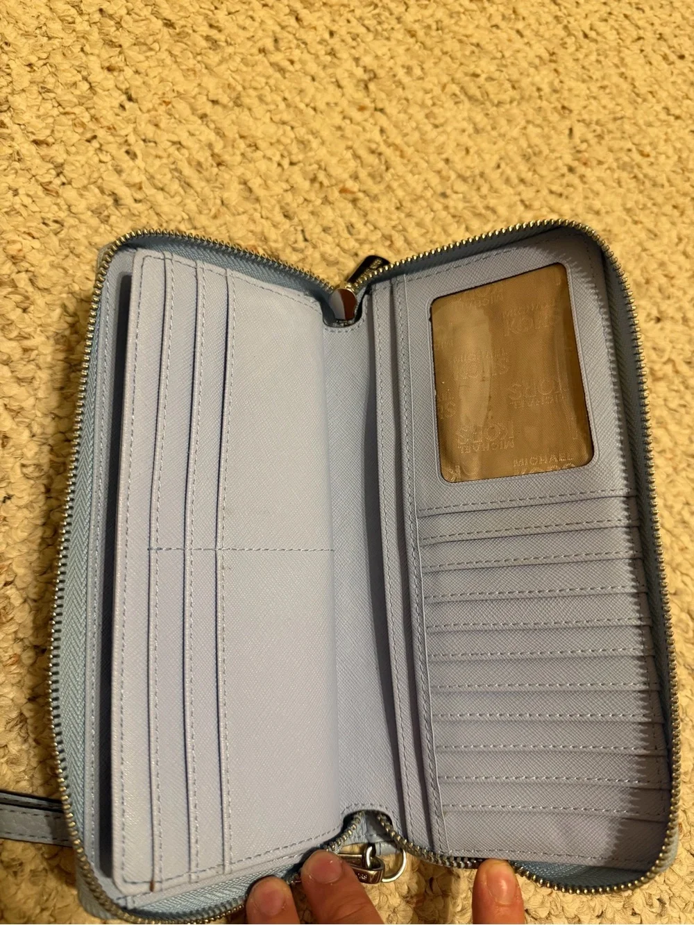 Michael Kors Powder Blue Pebbled Leather Wristlet Wallet